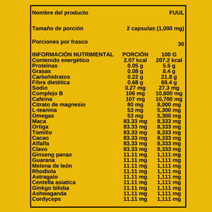 TAVOO - CAPSULAS FUUL ENERGÍA Y CONCENTRACIÓN - 60 capsulas (500 mg)