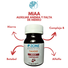 Cargar imagen en el visor de la galería, TAVOO - CAPSULAS MIAA ANEMIA Y FALTA DE HIERRO - 60 capsulas (500 mg)
