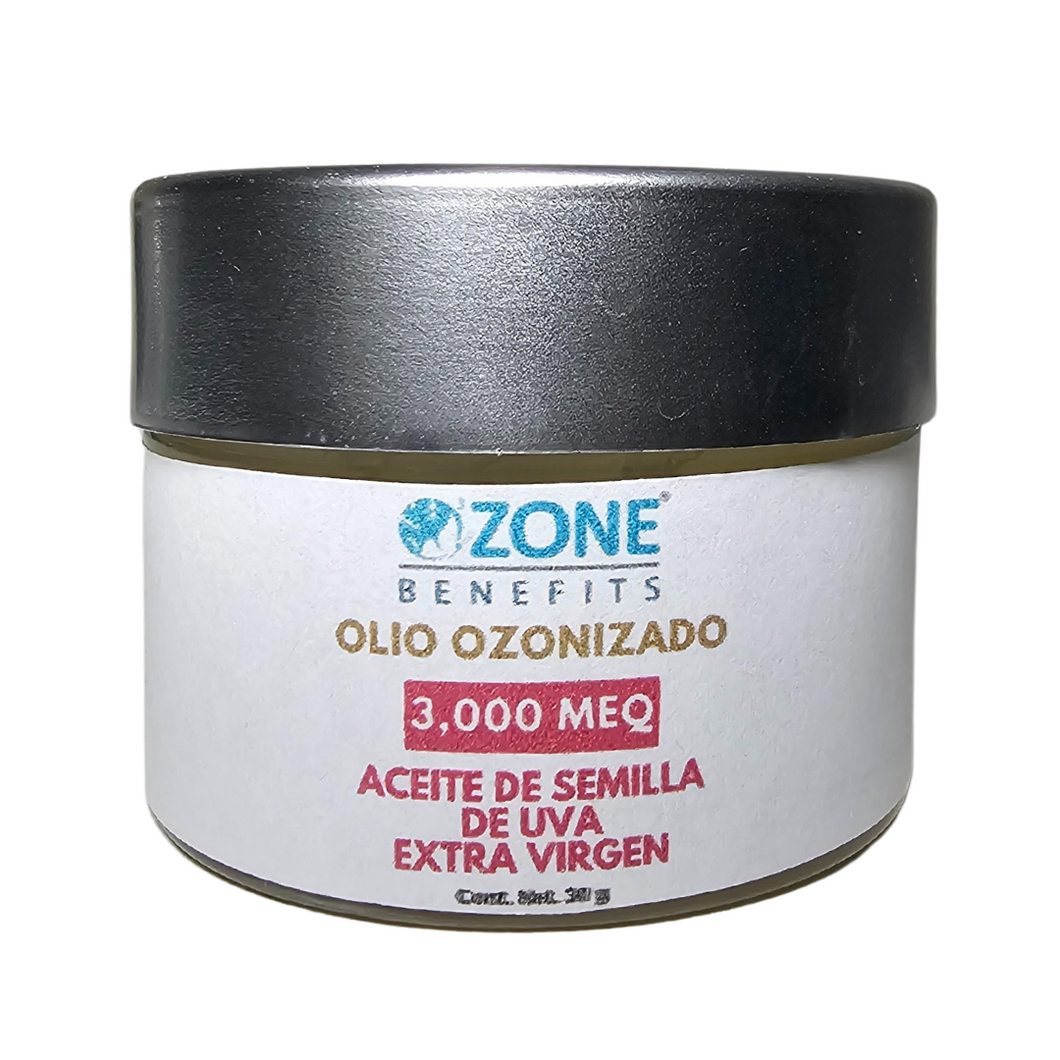 OLIO OZONIZADO - Aceite ozonizado de semilla de uva 3,000 Meq - 30 g (Tarro de vidrio)