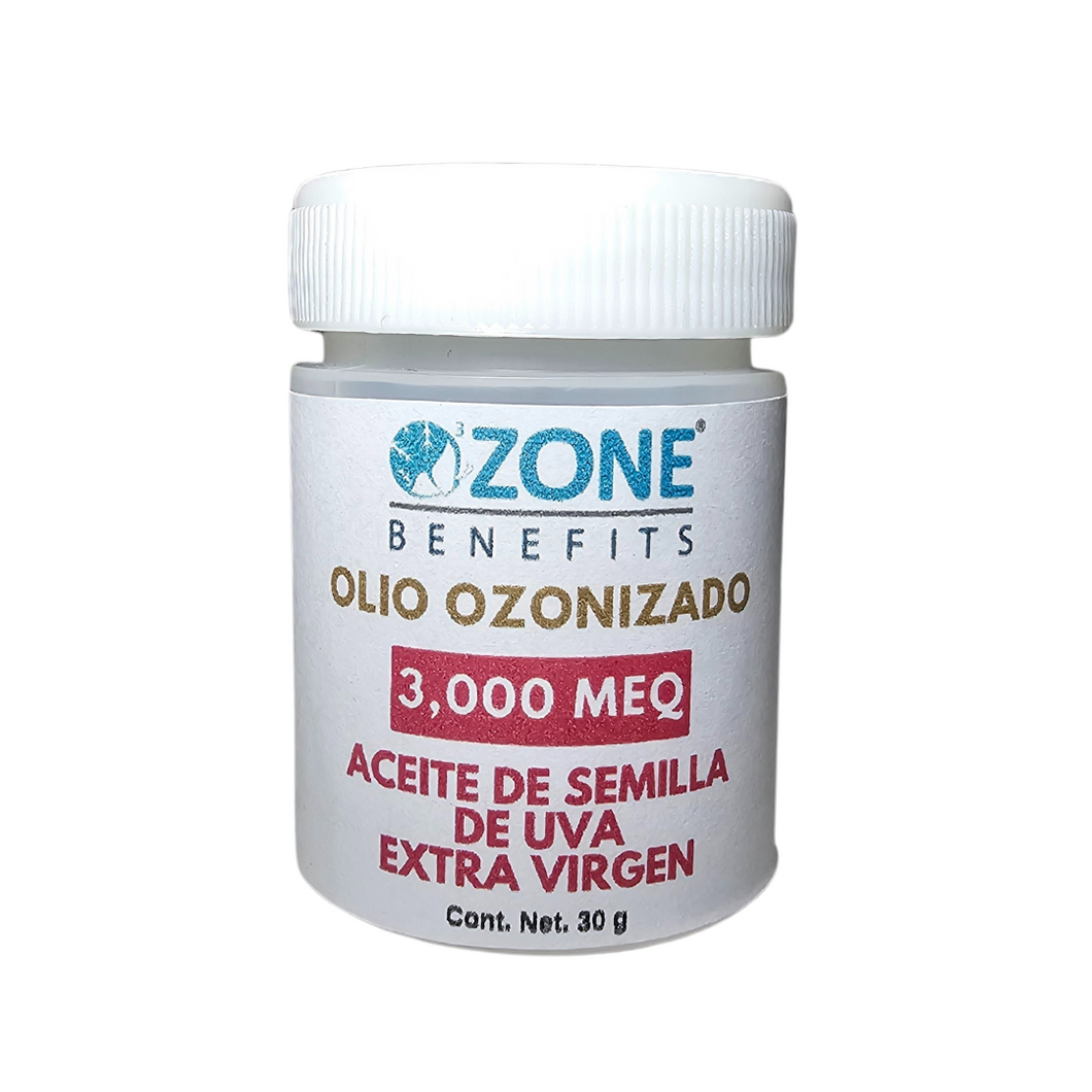OLIO OZONIZADO - Aceite ozonizado de semilla de uva 3,000 Meq - 30 g (Tarro de plastico)